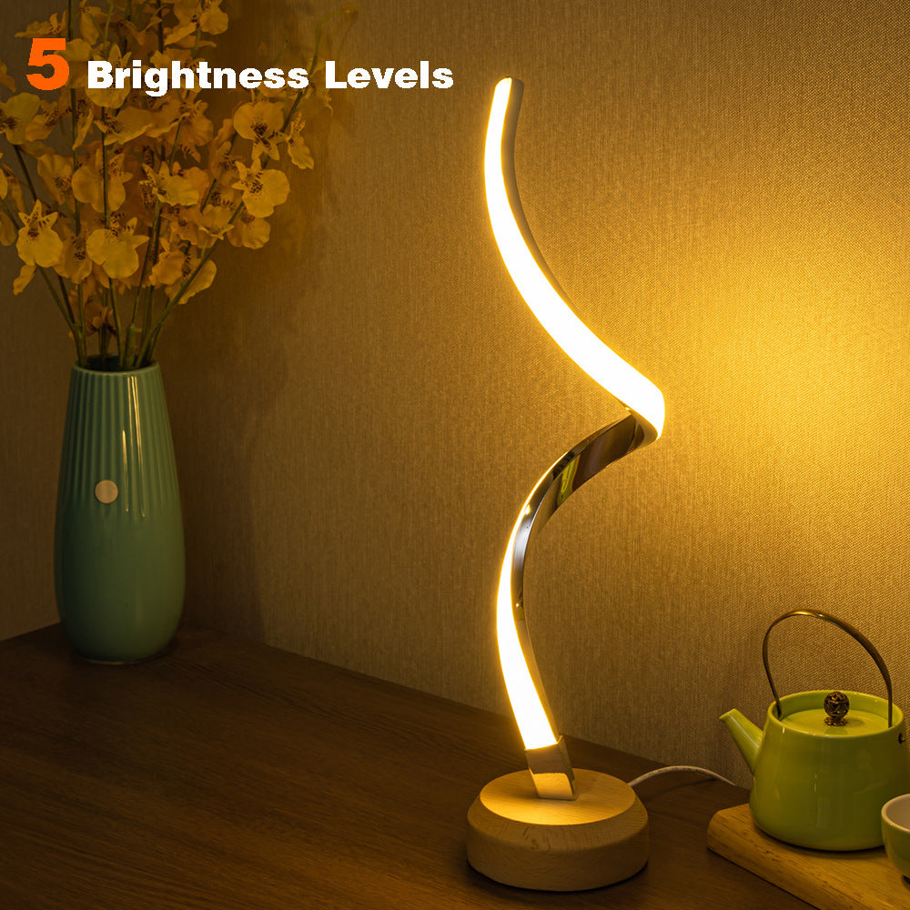 Spirale LED Tischlampe aus massivem Holz
