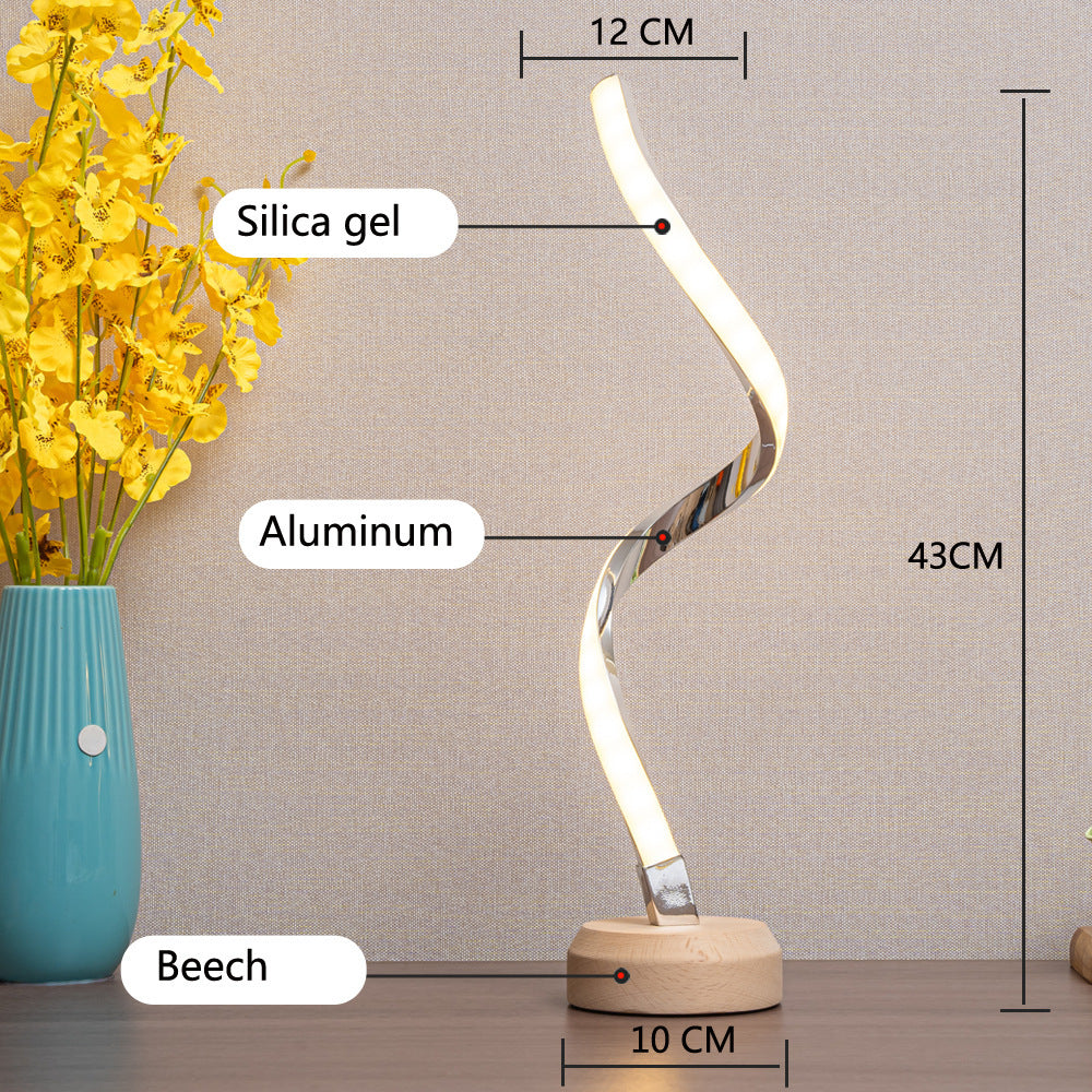 Spirale LED Tischlampe aus massivem Holz