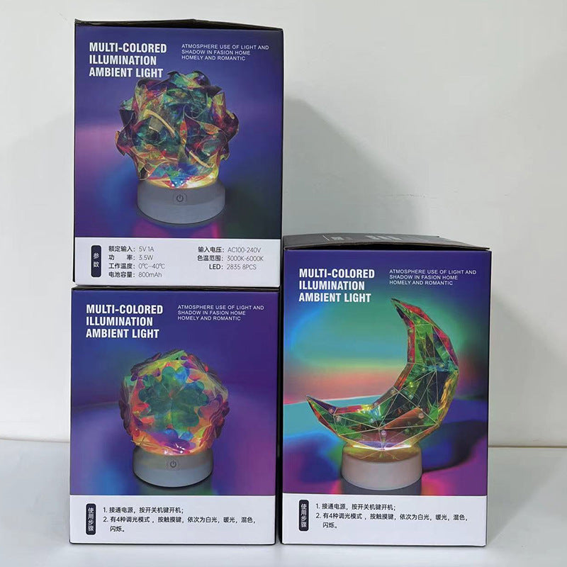 Nachttischlampe Bunte Nordlichter Mond
