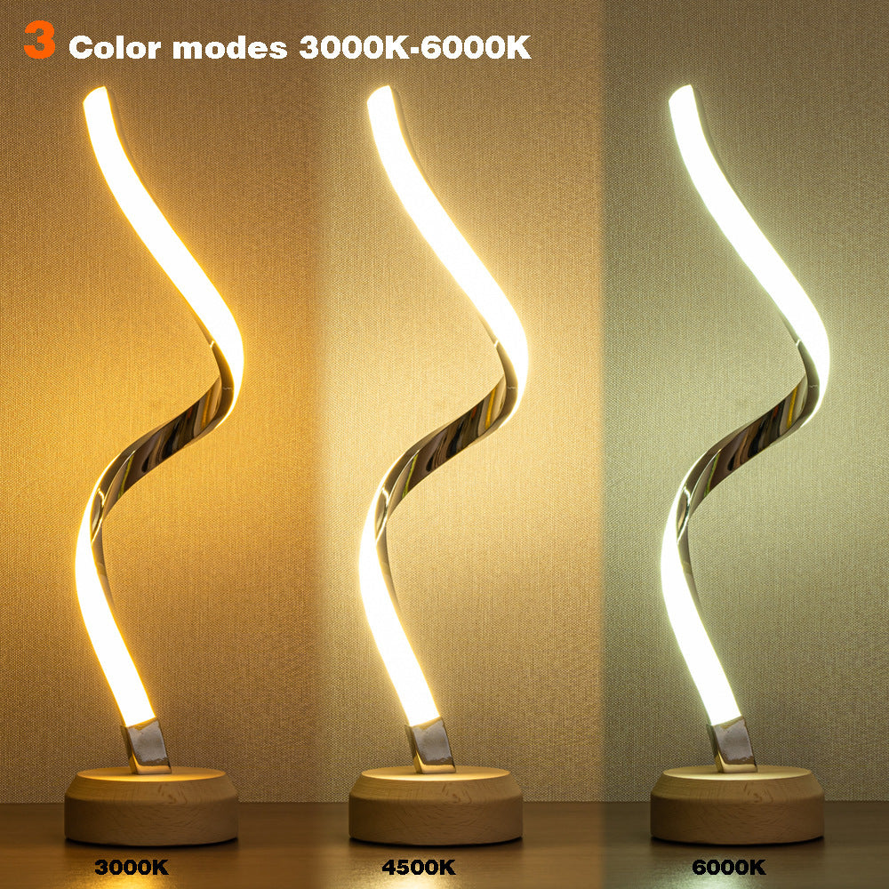 Spirale LED Tischlampe aus massivem Holz