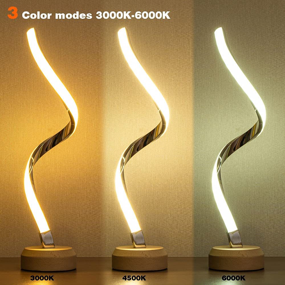 Spirale LED Tischlampe aus massivem Holz