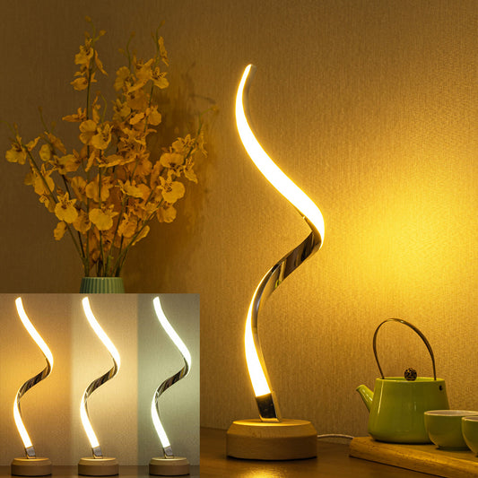 Spirale LED Tischlampe aus massivem Holz